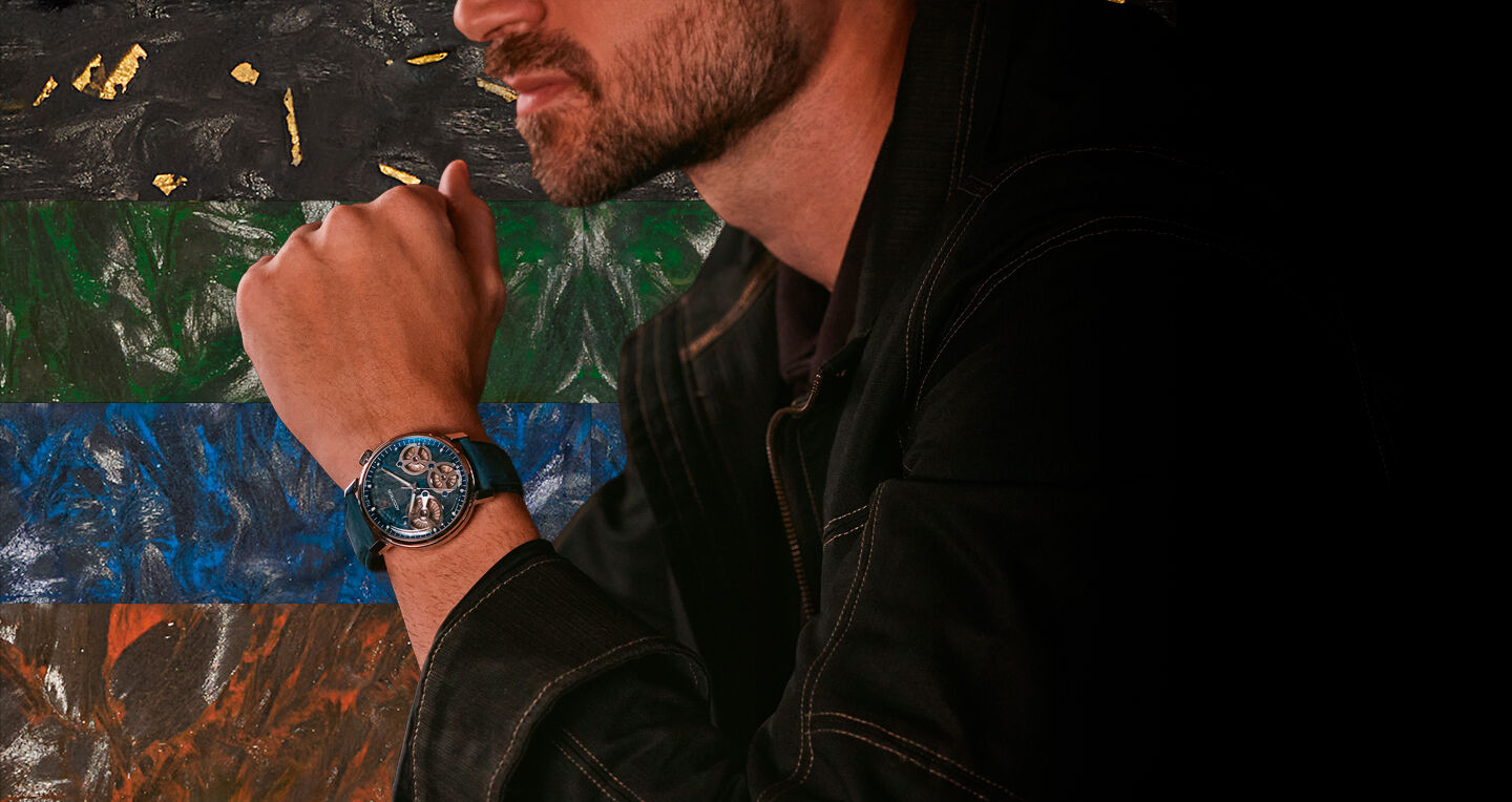 Spaceview Evolution Forged Carbon Watches; Man wearing Spaceview Evolution watch model 26A215